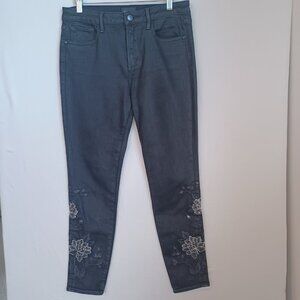 Driftwood Embroidered Jeans Black Silver Rose Jackie High Rise Womens W28 L28